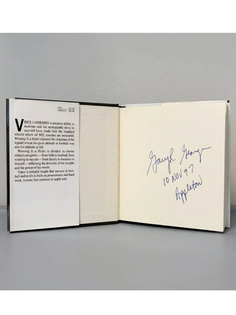 NWOT | Winning Is a Habit Hardcover by Vince Lombardi – Signed by Gary George